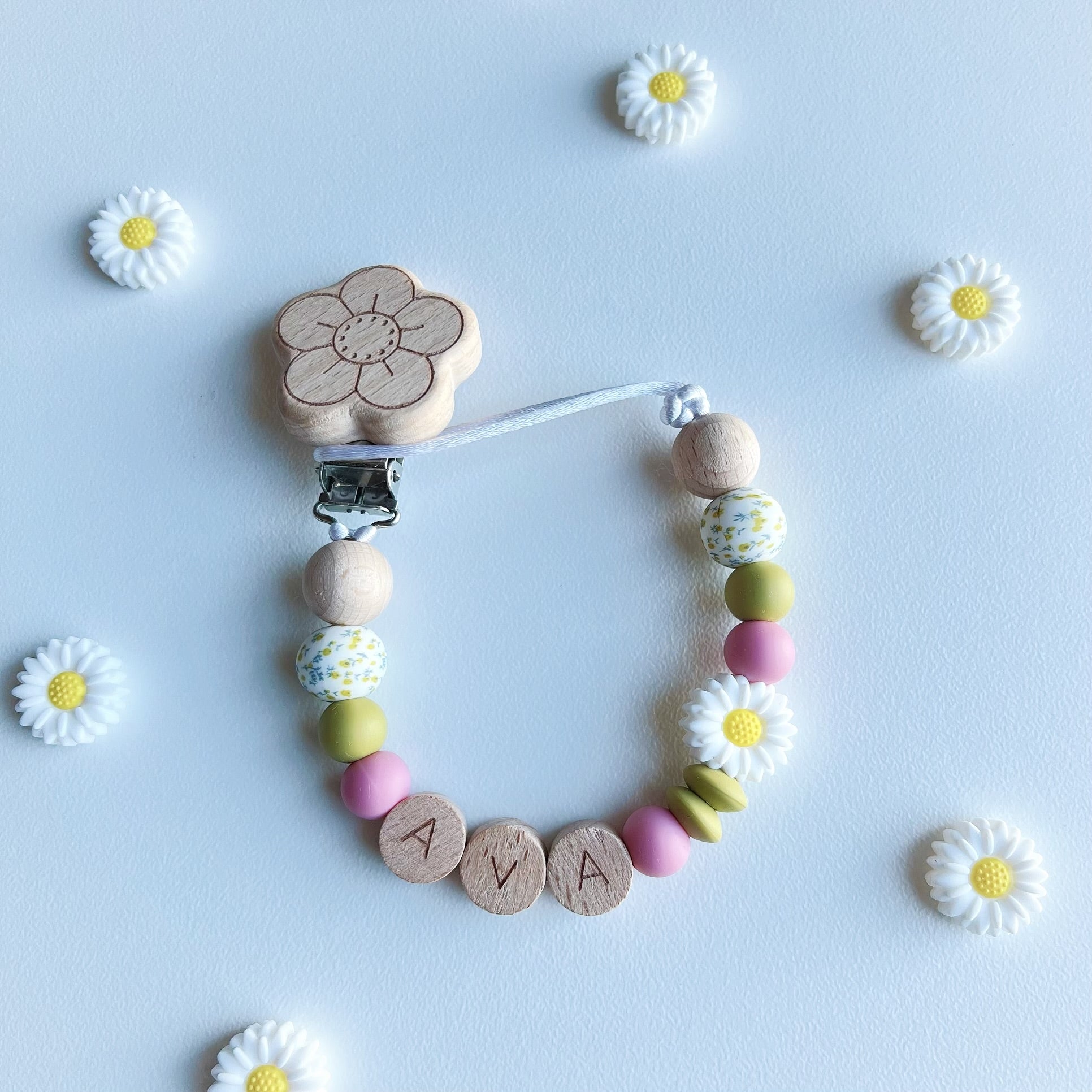 White Daisy Pacifier Chain