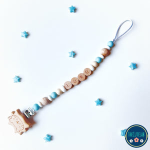 Wood & Dusty Blue Pacifier Chain