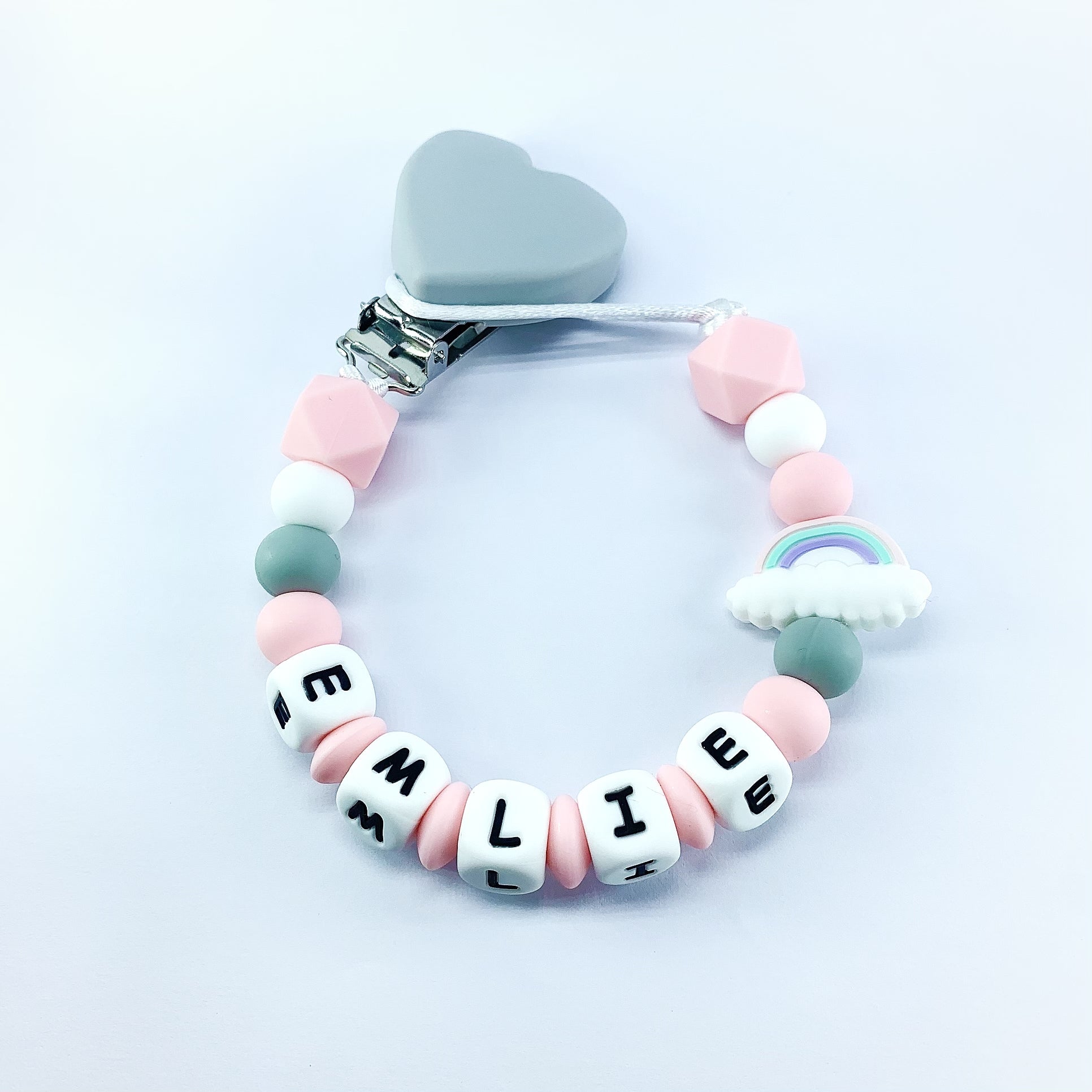 Pink & Grey Rainbow Pacifier chain