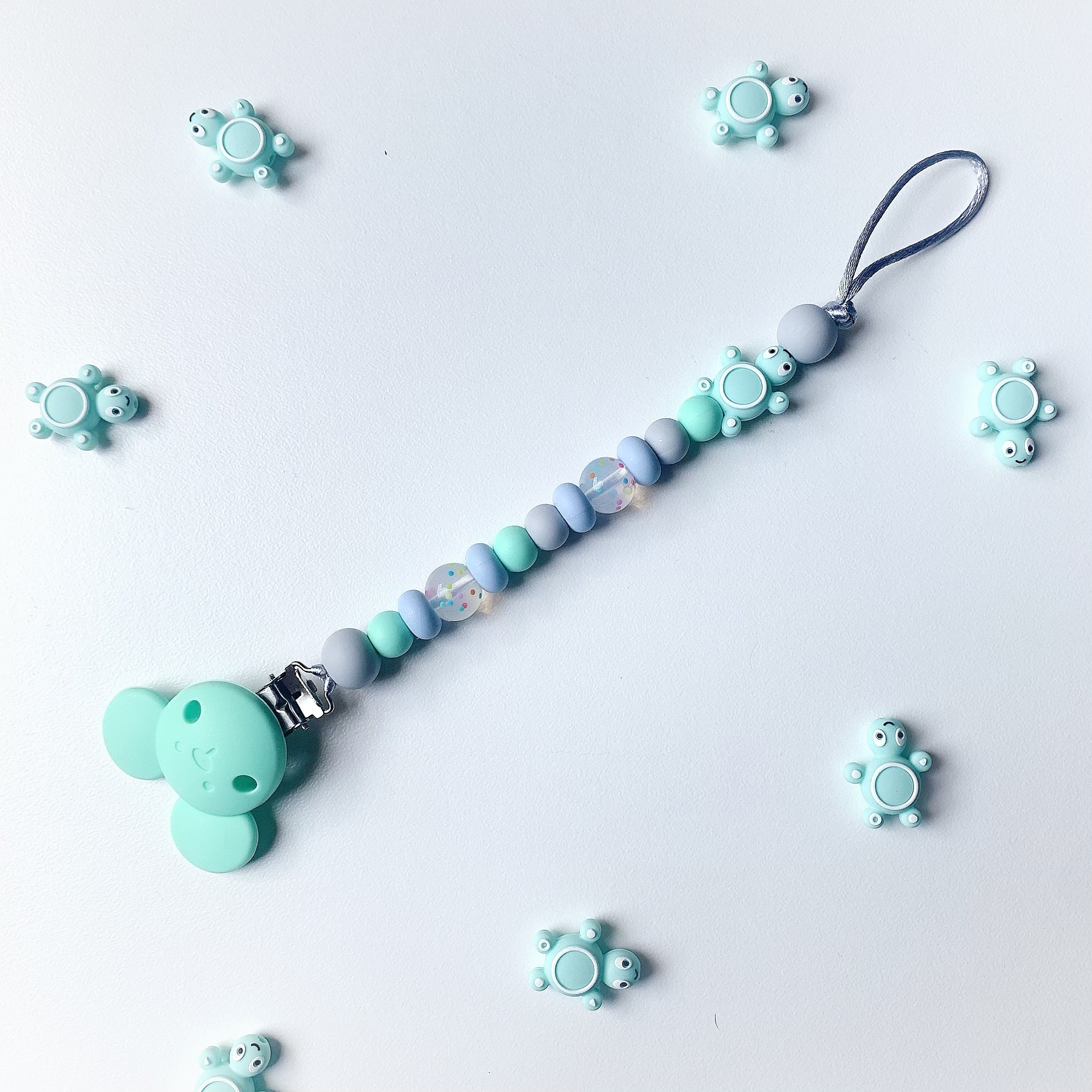 Mint Tortoise & Confetti Pacifier Chain