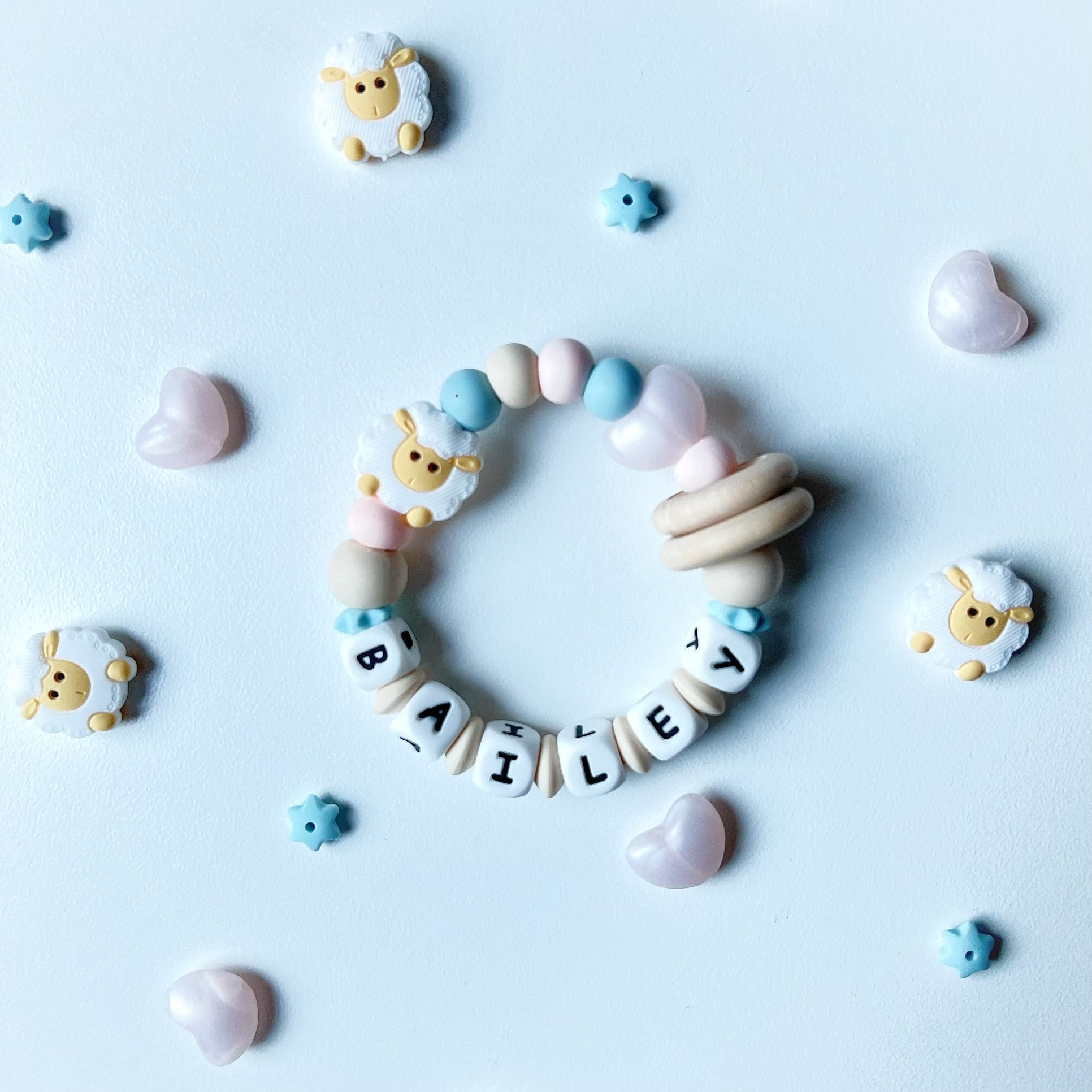 Blush & Dusty Blue Lamb Teething Ring