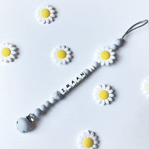 Marble Grey & White Sunflower Pacifier Chain