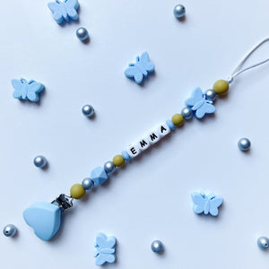 Silver & Pastel Blue Butterfly Pacifier Chain